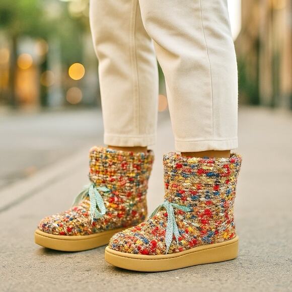 Khrisjoy Puff Check Tweed Boots Logo Women Size 41 Made in Italy Retail $600 NWT - Picture 1 of 15